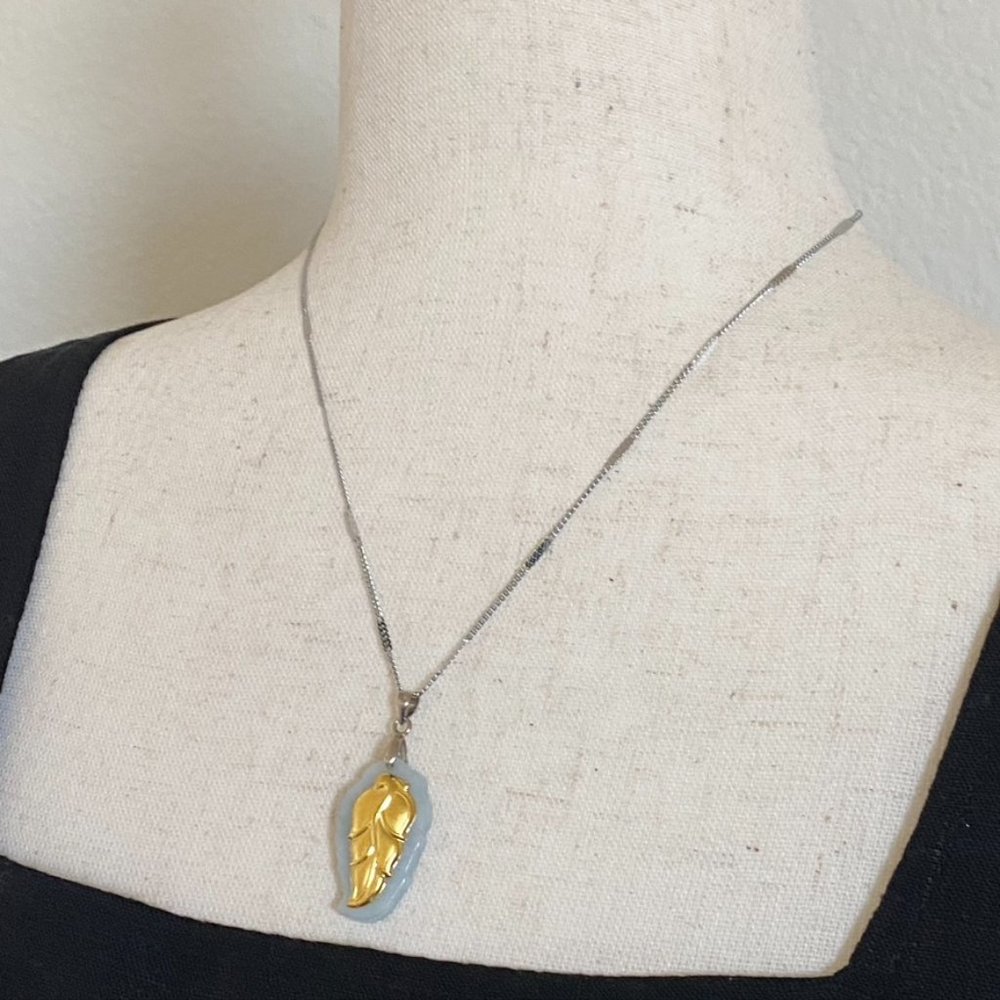 24k Real Gold Authentic Type A Jade Leaf Pendant … - image 2